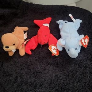 Ty Teenie Beanie Babies Trio Lot - Tusk, Peanut, & Pinchers - Tags Attached